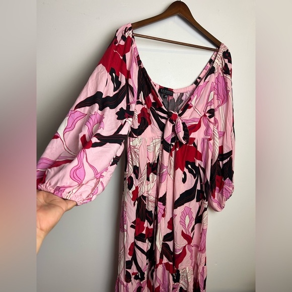 ELoquii Maxi Dress Plus Size 16 Women Floral Tiered Half Sleeve Slit  Hem - Picture 3 of 10